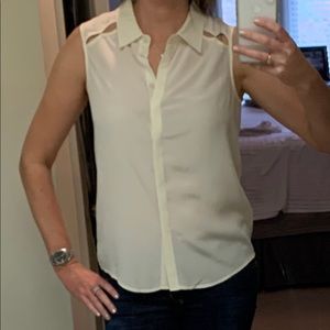 Barney’s 100% silk cut out sleeveless button up